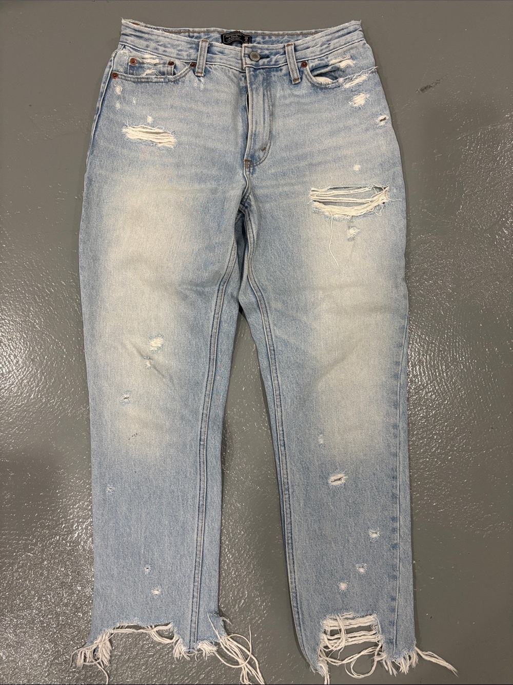 Abercrombie Mom Jean Light Wash Distressed High-Rise Jeans